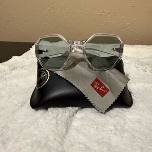 Ray-Ban Clear Hexagonal Sunglasses with Gray Lenses